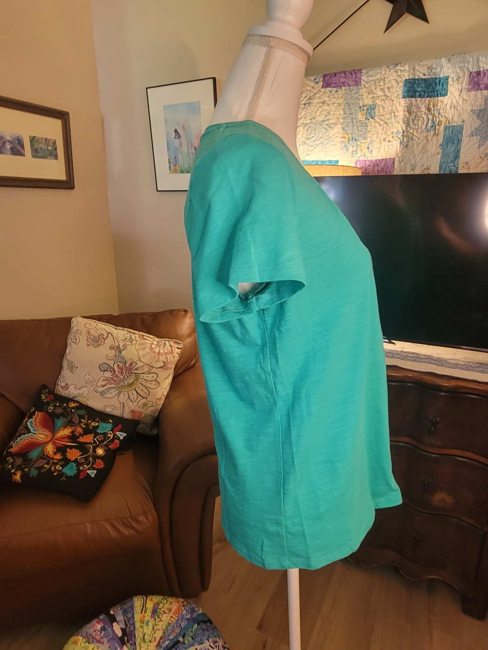 Talbots Teal V-Neck Short Sleeve Tee - Picture 4 of 6